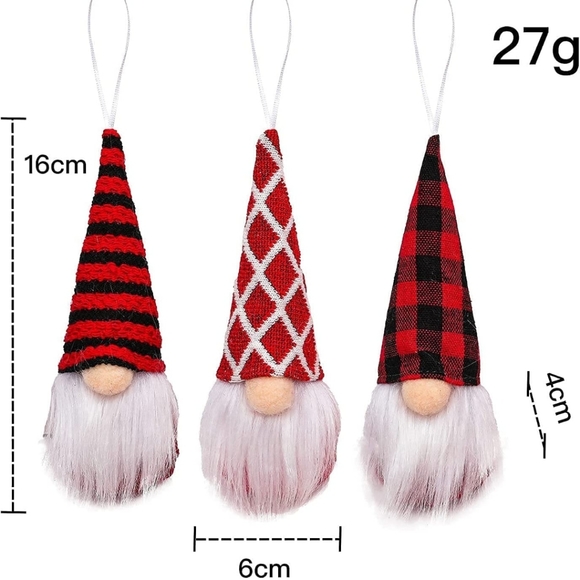 Trio of Plush Gnome Ornaments in red and white - Picture 2 of 3